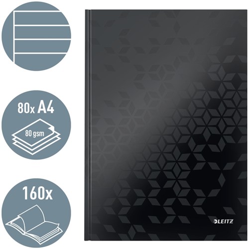 Notitieboek Leitz WOW A4 160blz 90gr lijn zwart-1