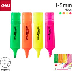 Deli markeerstift met beitelpunt, 1-5mm, set à 4 kleuren