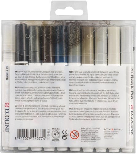 Brushpen Talens Ecoline set à 10 stuks grijs-1