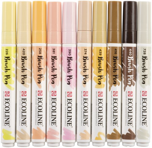 Brushpen Talens Ecoline set à 10 stuks huid