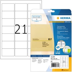 Etiket HERMA 8670 A4 63.5x38.1mm folie transparant mat 525st