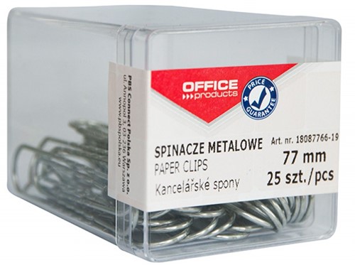 Metalen paperclips, 77mm, bakje met 25 stuks