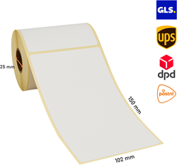 Verzendetiketten 102x150mm -  25 mm, 300 etiketten op rol - permanent wit