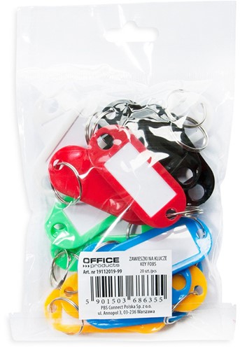 Sleutellabel, 50x20 mm, 20 stuks, diverse kleuren