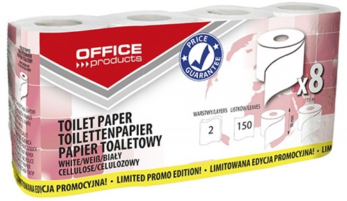 Toiletpapier 2-laags, 150 vel per rol, 8 rollen, wit