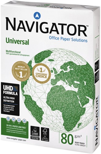 Kopieerpapier Navigator Universal A4 80 gram wit, 100 pak á 500 vel