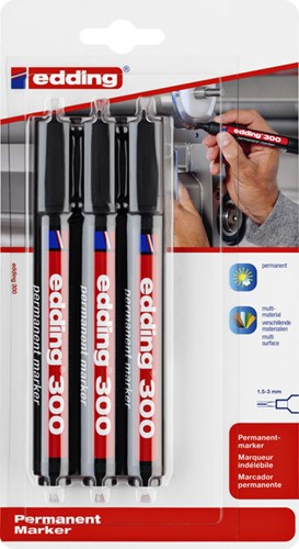 Permanent marker edding 300, rond, 1.5-3mm, zwart, blister à 3 stuks