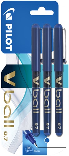 Rollerpen PILOT V-Ball 07 medium blauw blister à 3 stuks
