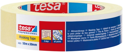 Afplaktape tesa® Professional 4323, 19mmx50m, lichtcrème