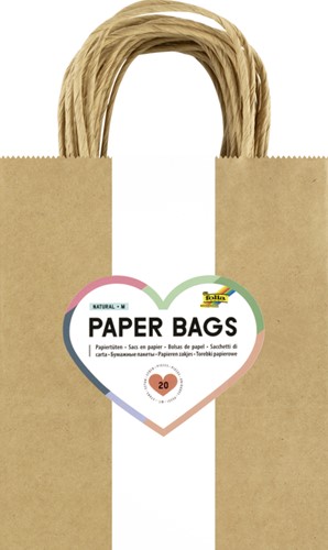 Tas met handvat Folia kraftpapier 125gr 18x21x8cm 20 stuks naturel