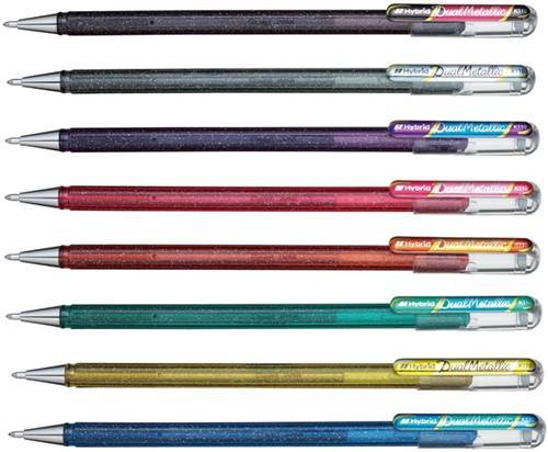 Gelschrijver Pentel K110 Dual medium metallic assorti 8 kleuren-2