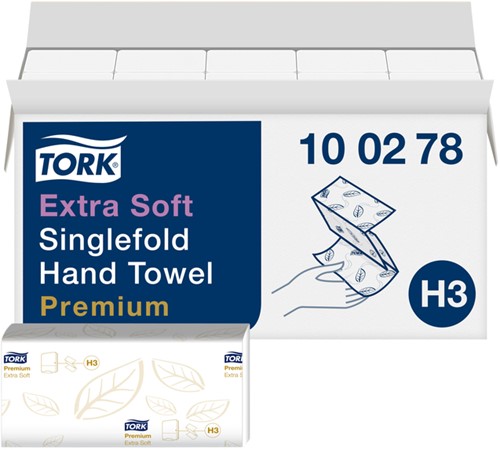 Handdoek Tork H3 Premium singlefold 2-laags 226x230mm 15x200 vel wit 100278