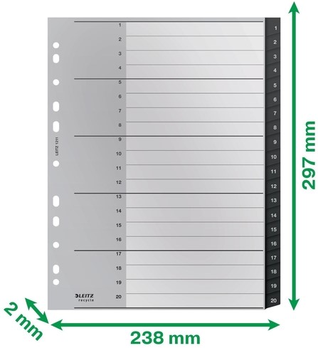 Tabblad Leitz Recycle A4 11-gaats 1-20 extra breed PP-2