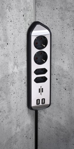 Stekkerdoos Brennenstuhl bureau Estilo 4 voudig inclusief 2 USB 2 meter zwart/zilver-1