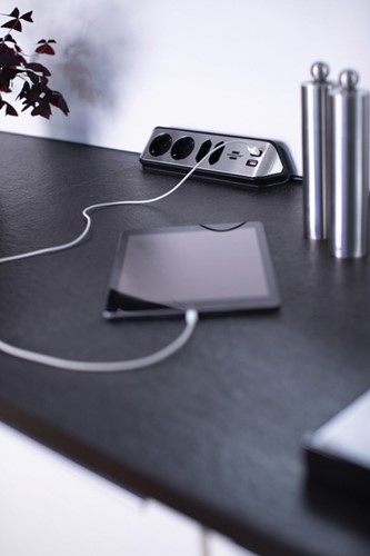Stekkerdoos Brennenstuhl bureau Estilo 4vdig incl 2 USB 2m zwart/zi-2