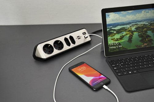 Stekkerdoos Brennenstuhl bureau Estilo 4 voudig inclusief 2 USB 2 meter zwart/zilver-4