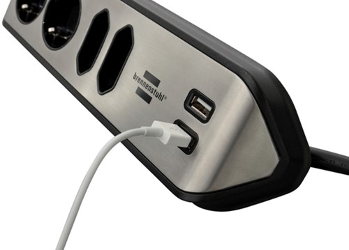 Stekkerdoos Brennenstuhl bureau Estilo 4vdig incl 2 USB 2m zwart/zilver-6