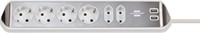 Stekkerdoos Brennenstuhl bureau Estilo 6vdig incl 2 USB 2m wit/zilver