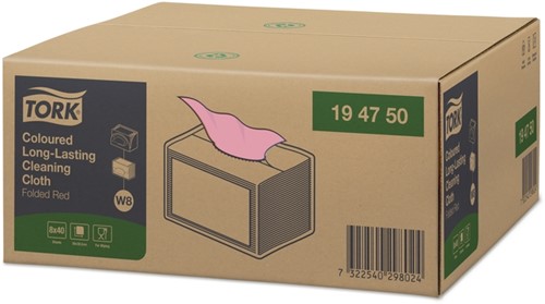 Reinigingsdoek Tork W8 Premium 1-laags 40 vel rood 194750-2