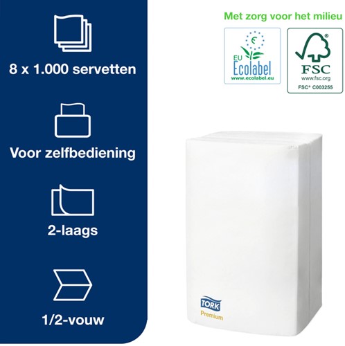 Servet Tork N4 Xpressnap Premium 1/2 vouw 2-laags 213x165mm 1000 vel wit 15850-2