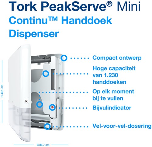 Handdoekdispenser Tork H5 Elevation PeakServe klein wit 552550-3