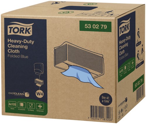 Reinigingsdoek Tork W4 Premium Heavy-Duty gevouwen 1-laags 4x105 vel blauw 530279-3