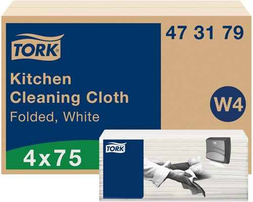 Reinigingsdoek Tork W4 Premium gevouwen 1-laags 4x75 vel wit 473179