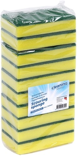 Schuurspons Cleaninq 140x90x28mm geel/groen 10 stuks