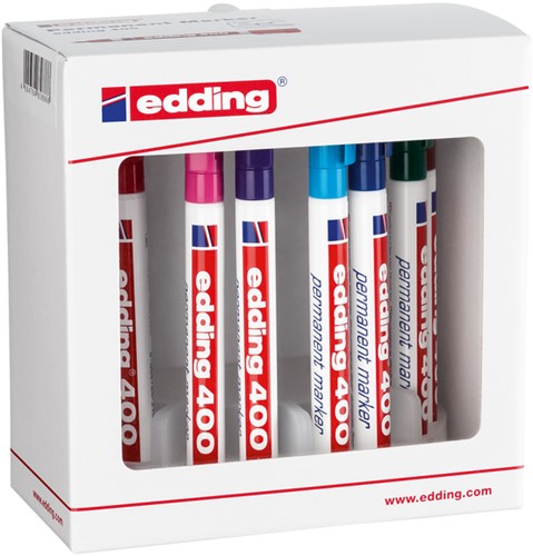Permanent marker edding 400, rond, 1mm, assorti, set à 10 stuks met houder