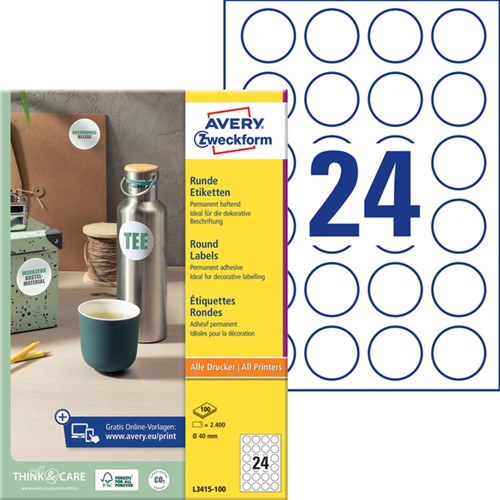Etiket Avery L3415 rond 40mm wit 2400 stuks-2