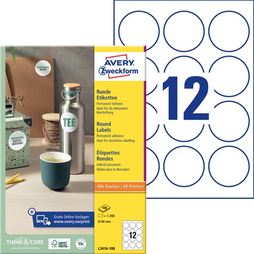 Etiket Avery L3416 rond 60mm wit 1200 stuks-2