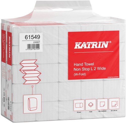 Handdoek Katrin w-vouw 2-laags 240x320mm 25x120 vel wit 61549-2