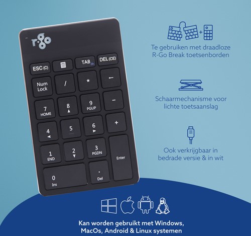Toetsenbord R-Go Ergonomisch Numpad Break Wireless-2