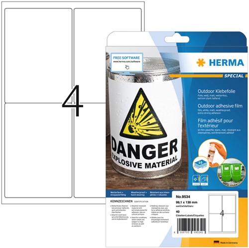 Etiket HERMA 9534 99.1x139mm weerbestendig wit 40 stuks
