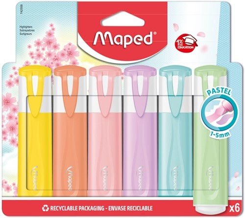 Markeerstift Maped set à 6 pastel kleuren