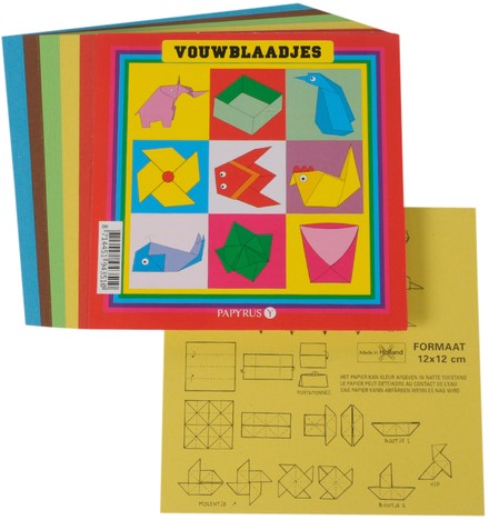 Vouwblaadjes vierkant 12x12cm 65gram assorti 90 vel