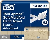 Handdoek Tork H2 Xpress Advanced multifold 2-laags 213x240mm 21x180 vel naturel 130299