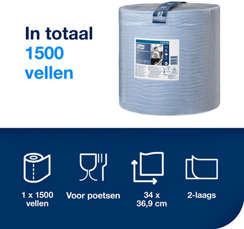 Poetspapier Tork W1 Plus Premium 2-laags 1500 vel blauw 130050-1