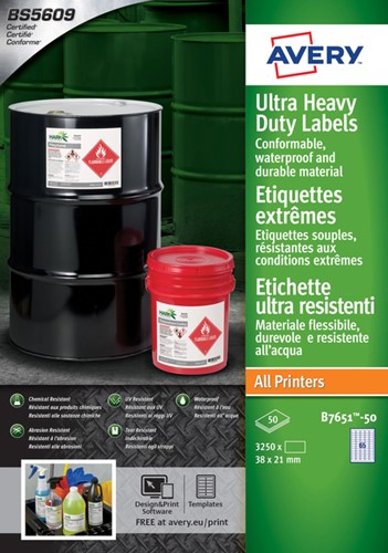 Etiket Avery B7651-50 38x21mm polyethyleen wit 3250 etiketten