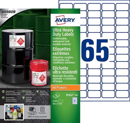 Etiket Avery B7651-50 38x21mm polyethyleen wit 3250 etiketten-2