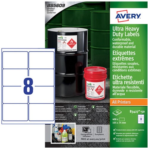 Etiket Avery B3427-50 105x74mm polyethyleen wit 400 stuks-2