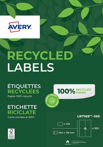 Etiket Avery LR7169-100 99.1x139 mm recycled wit 400 stuks