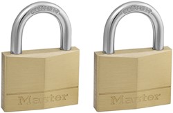 Hangslot MasterLock 2 gelijksluitend messing 50mm 2 stuks