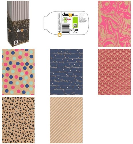 Inpakpapier IG Group Printed Kraft 200x70cm assorti