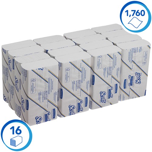 Handdoek Scott Slimfold m-vouw 1-laags 190x300mm 16x110 vel wit 5856-2