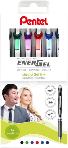 Gelschrijver Pentel BL77 Energel medium assorti 6 stuks