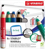 Whiteboardpotlood STABILO MARKdry 648/4 + slijper-microvezel ass 4st