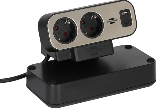 Stekkerdoos Brennenstuhl bureau Estilo 10vdig incl 1 USB C, 1 USB A, 2m zi/zw-3