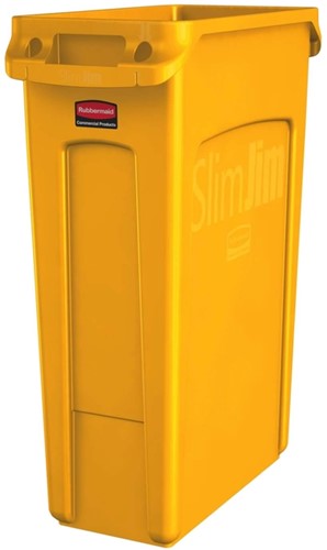 Afvalbak Rubbermaid Slim Jim Vented met luchtsleuven 87 liter geel