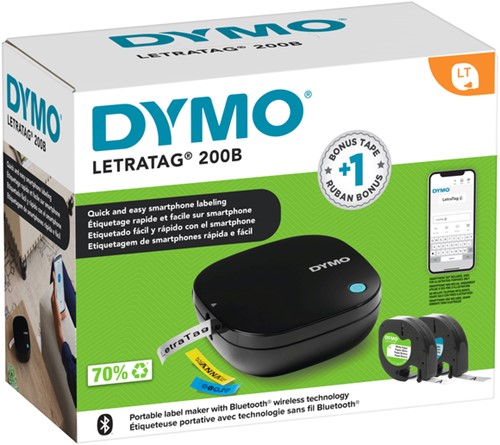 Labelprinter Dymo LetraTag 200B draagbaar bluetooth 12mm zwart promopack-3